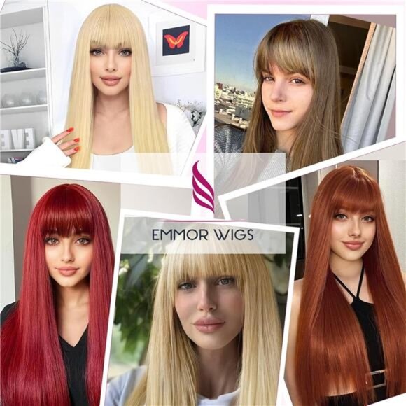 Long Straight Yaki Wigs for Women with Bangs Comfortable Elastic Band 26 - Picture 7 of 7